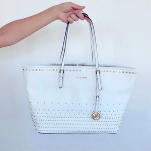 Michael Kors large white bag with gold studs
